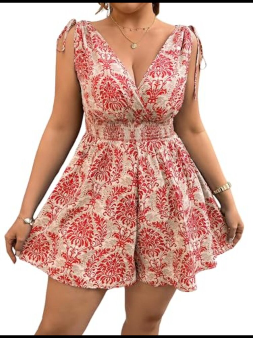 Women's Plus Size Boho Romper Vacation Beach Jumpsuit Sleeveless Tie Shoulder